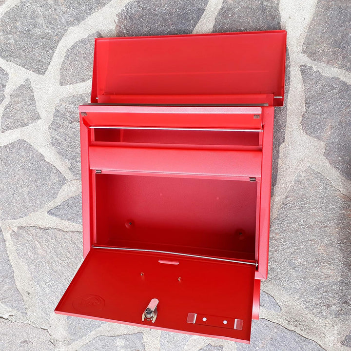 Grosser Briefkasten/Postkasten XXL Rot matt mit Abnehmbarer Zeitungsrolle Flachdach Katalogeinwurf Z