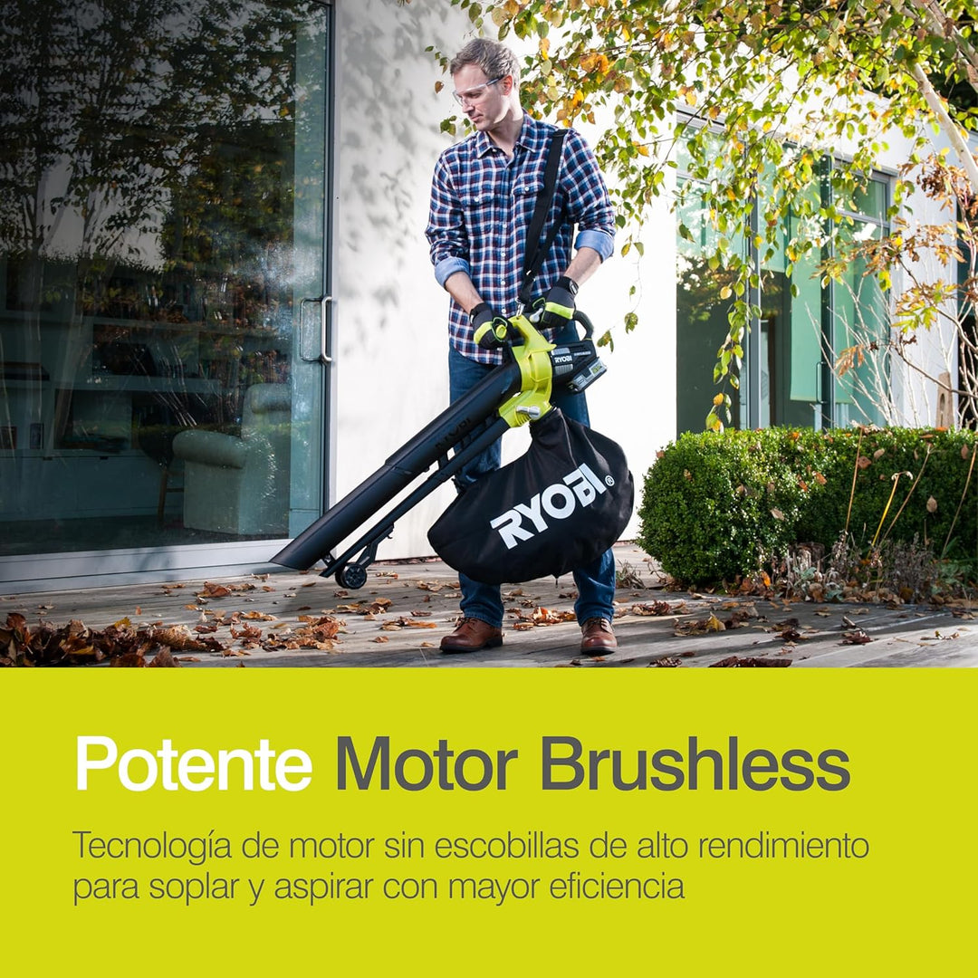RYOBI 18 V ONE+ Brushless Akku-Laubsauger und Laubgebläse OBV18 (Luftmenge 6,0 m³/min, Luftgeschwind