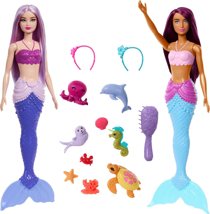 Meerjungfrau Barbie Puppen 2er-Pack: Meerestiere, Stirnbänder &amp; Ozeanzubehör von Barbie