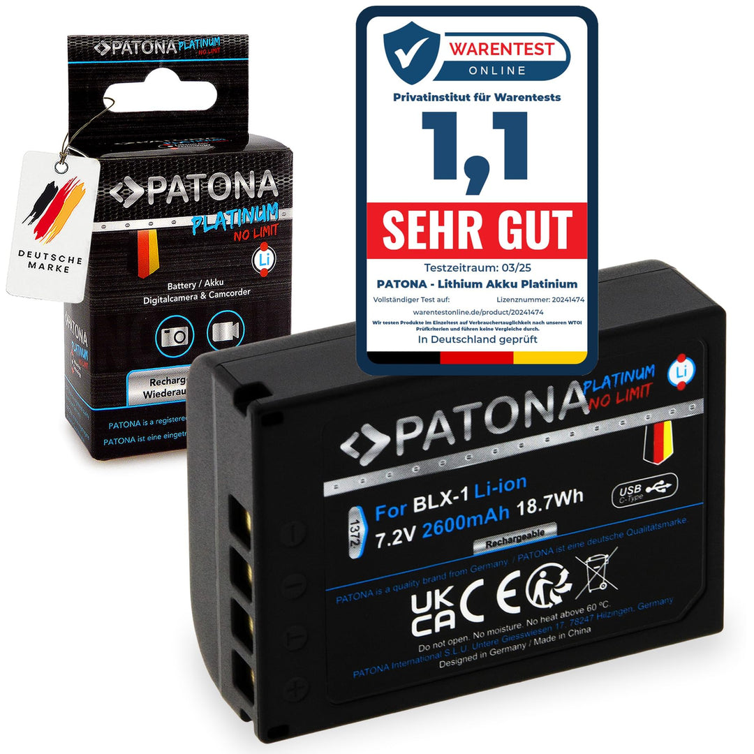 PATONA Platinum BLX-1 Akku 2600mAh / 18,7Wh / 7.2V USB-C Input kompatibel mit Olympus OM-1 OM-3 OM1