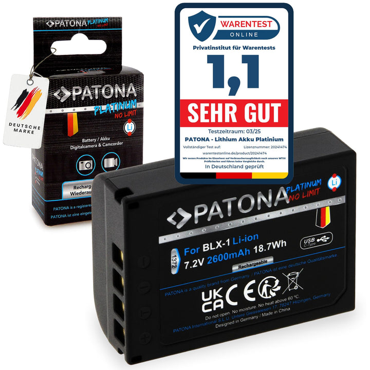 PATONA Platinum BLX-1 Akku 2600mAh / 18,7Wh / 7.2V USB-C Input kompatibel mit Olympus OM-1 OM-3 OM1
