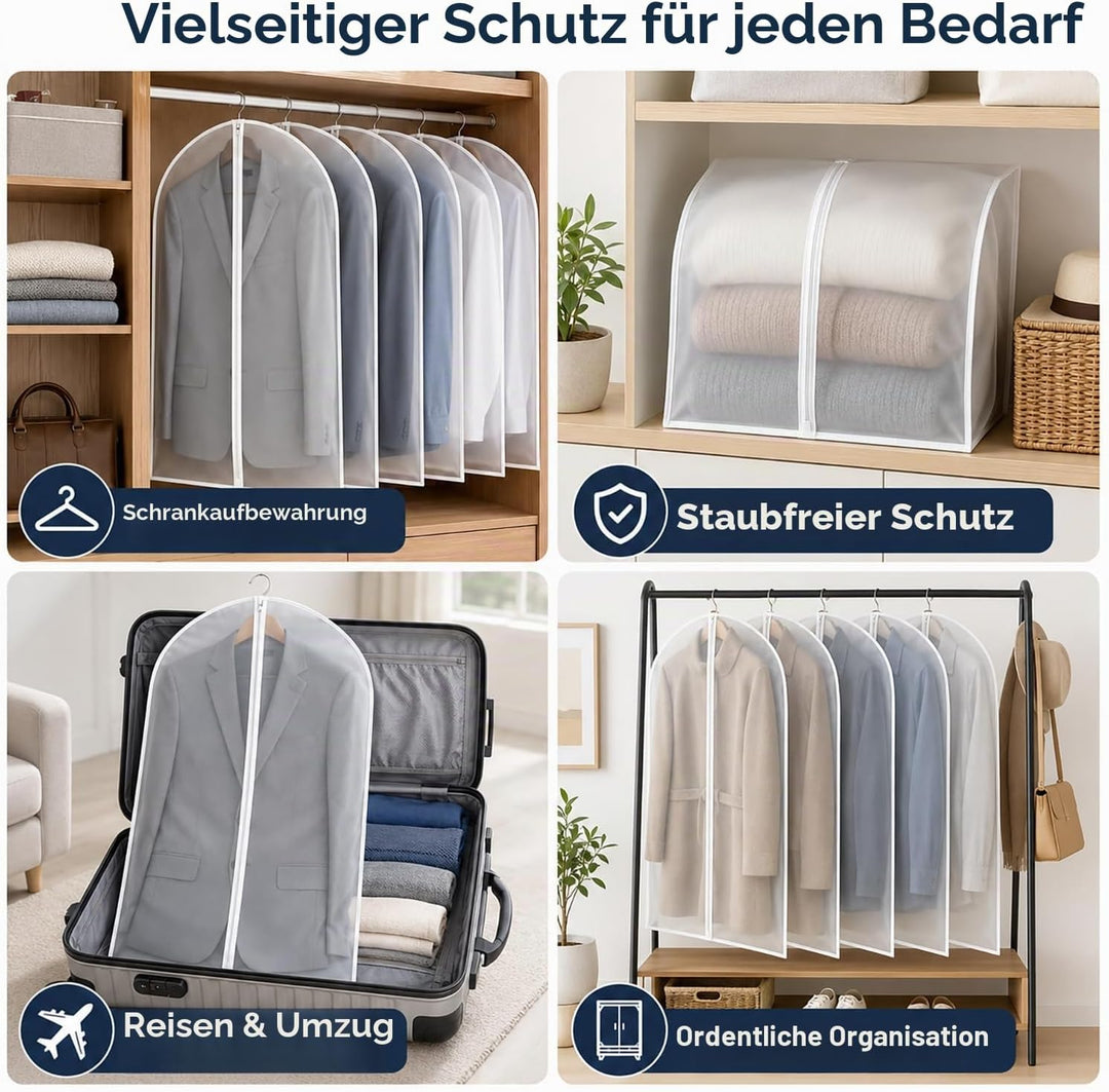 Kleidersäcke, 12 Stück, 60 x 100 cm / 120 cm, atmungsaktive Anzugtaschen-Bezüge mit Reissverschluss,