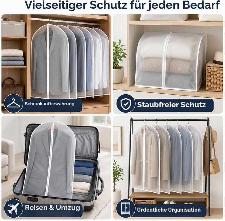 Kleidersäcke, 12 Stück, 60 x 100 cm / 120 cm, atmungsaktive Anzugtaschen-Bezüge mit Reissverschluss,
