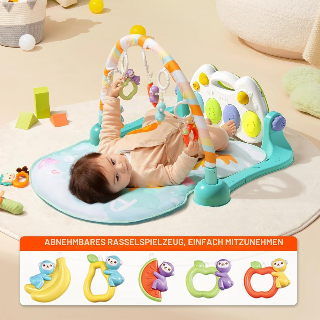 auby Active Monkey Spiel- und Aktivitätsgym für Babys 0-6 Monate | Fusstritt-aktivierte Klaviermatte