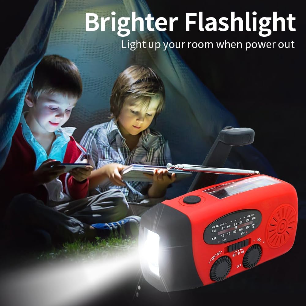 Kurbelradio, 2000mAh Notfallradio Solar Radio Power Bank, AM/FM Radio mit USB Handy Lader und Tasche