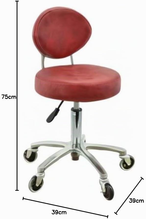 Premium Rollhocker Rot mit ovaler Lehne höhenverstellbar von 50 bis 65 cm - Rundsitz- Drehhocker Arb