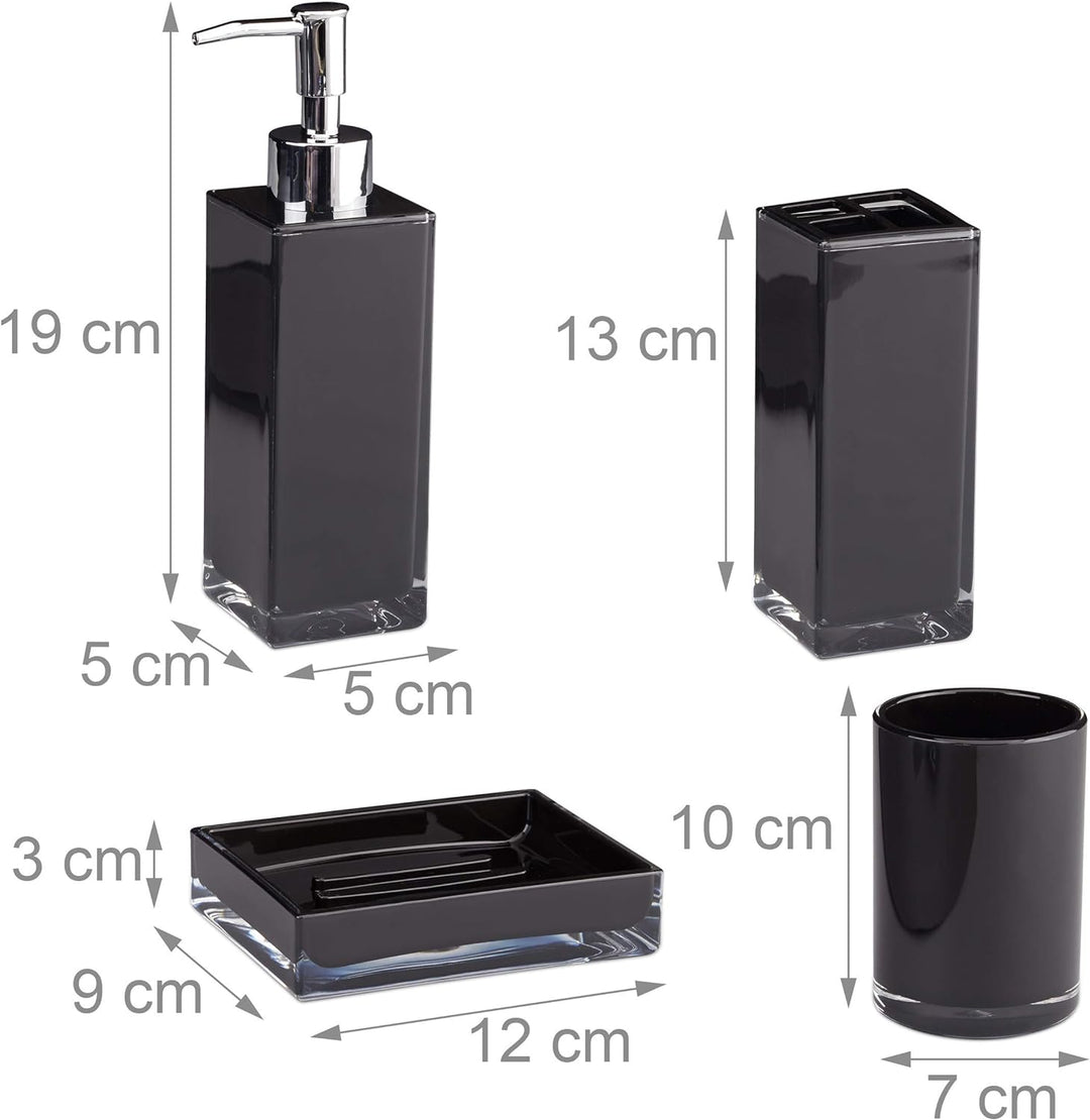 Relaxdays Badaccessoires Set 4-teilig, modern, Zahnputzbecher, Zahnbürstenhalter, Seifenspender, Sei