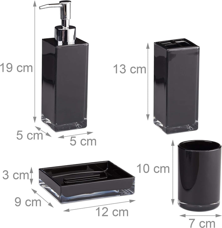 Relaxdays Badaccessoires Set 4-teilig, modern, Zahnputzbecher, Zahnbürstenhalter, Seifenspender, Sei
