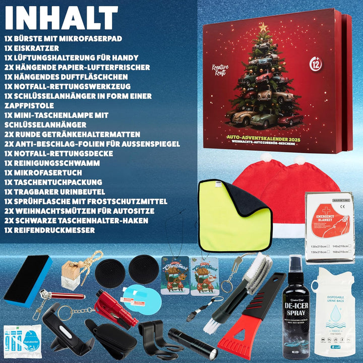 KreativeKraft Auto Zubehör Adventskalender 2025 Männer, Teens & Frauen, 24 Tage Kalender, mit Schlüs