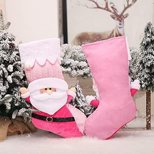 2 Stück Rosa Weihnachtsstrümpfe zum Befüllen, Nikolausstrumpf für Kinder und Erwachsene, Weihnachtsd