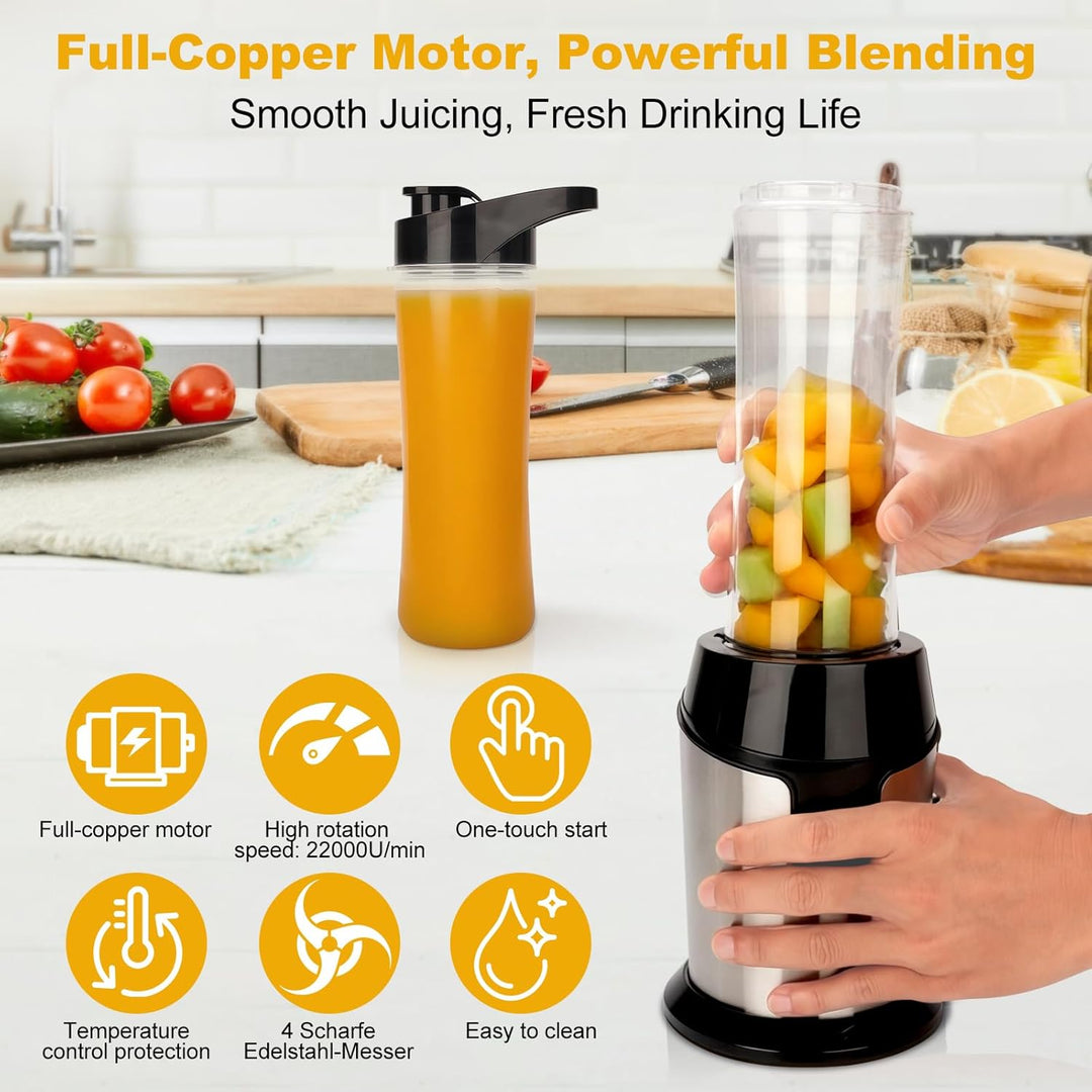 Mixer, Mini Standmixer, Smoothie Maker mit 2x600ml Flaschen BPA frei, Tragbarer Blender Mixer Smooth