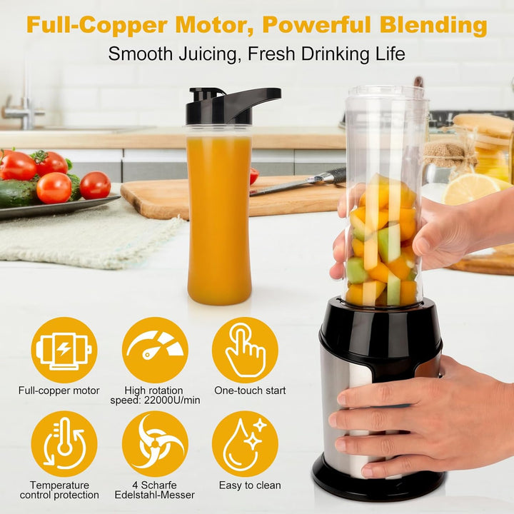 Mixer, Mini Standmixer, Smoothie Maker mit 2x600ml Flaschen BPA frei, Tragbarer Blender Mixer Smooth