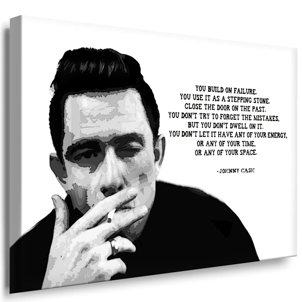 Julia-Art - Bilder Johnny Cash Leinwandbild Porträt Zitat Quotes Schwarz-Weiss Kunstdruck 121 x 81 c