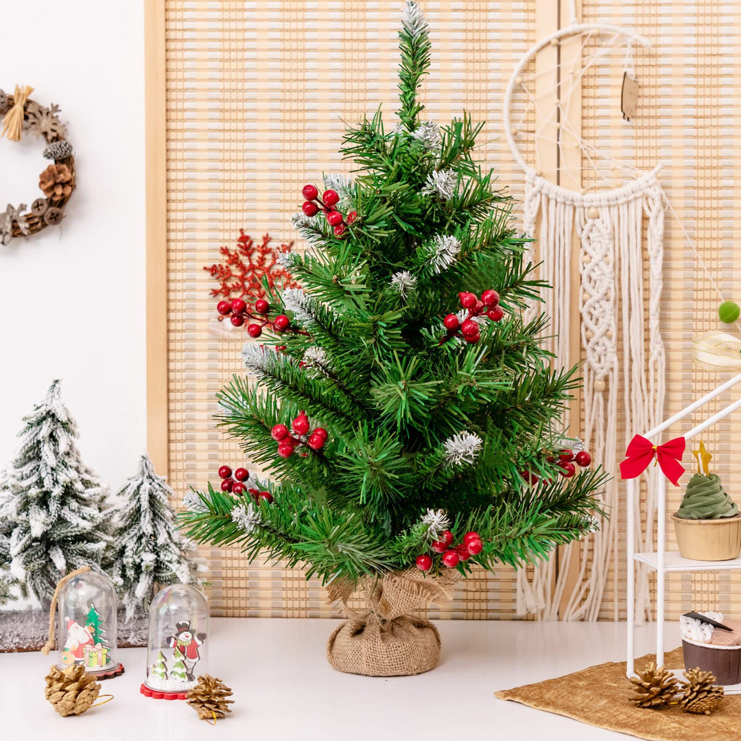 COSTWAY 60 cm Mini künstlicher Weihnachtsbaum, Kleiner Tannenbaum, Tisch-Christbaum mit 76 Spitzen,
