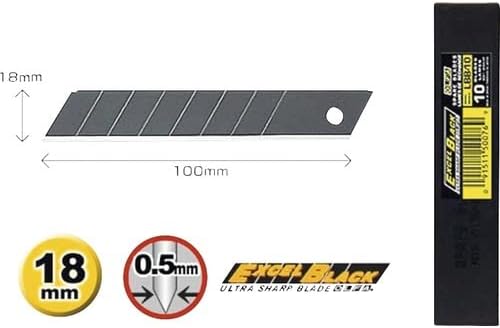 Olfa LBB Cuttermesser-Klingen, Schwarz, 100 x 18 mm, 50 Stück 18mm Klingen LBB 50 ultrascharf, 18mm