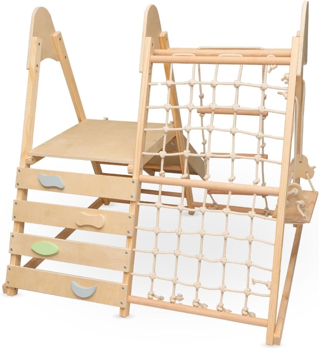 mamabrum Holz Haustier Spielplatz XL 5in1, Rutsche, Schaukel, Kletterwand, Netz und Leiter für Aktiv