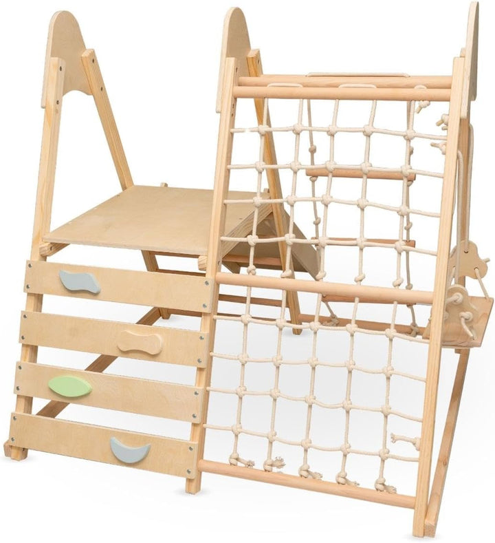 mamabrum Holz Haustier Spielplatz XL 5in1, Rutsche, Schaukel, Kletterwand, Netz und Leiter für Aktiv