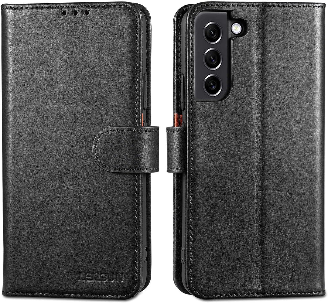 LENSUN Echtleder Hülle für Samsung Galaxy S22 Plus, Handyhülle [Echtes Leder][Magnetverschluss][RFID