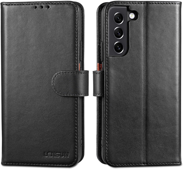 LENSUN Echtleder Hülle für Samsung Galaxy S22 Plus, Handyhülle [Echtes Leder][Magnetverschluss][RFID