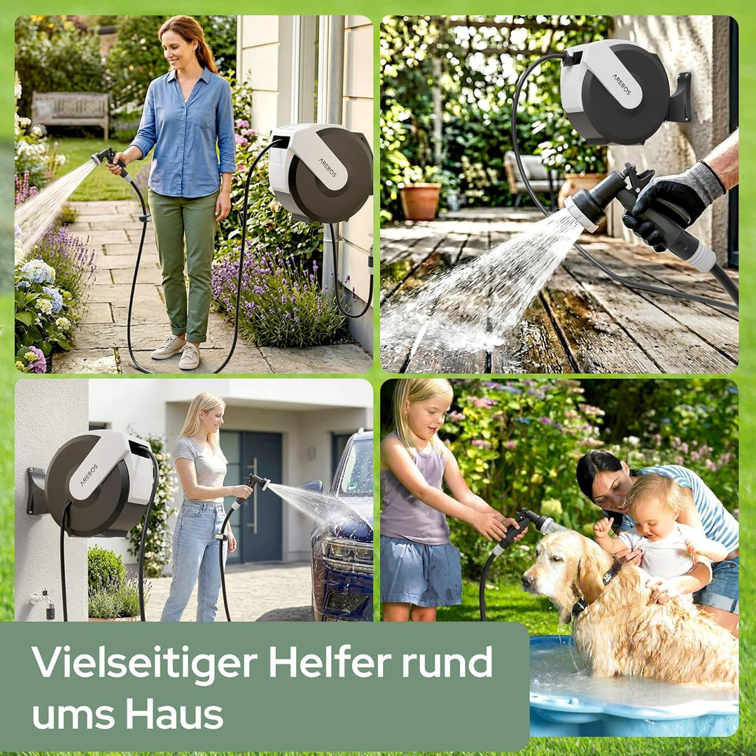Arebos Schlauchtrommel Schlauchrolle Gartenschlauchaufroller 35 m | Wandschlauchbox automatisch | Wa