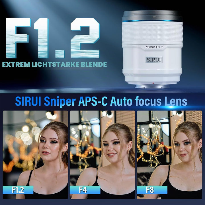 SIRUI Sniper 75mm Autofokus Objektiv F1.2 APS-C Telephoto Objektiv für A5 A6 A7 FX A9 ZV-E Series Ca