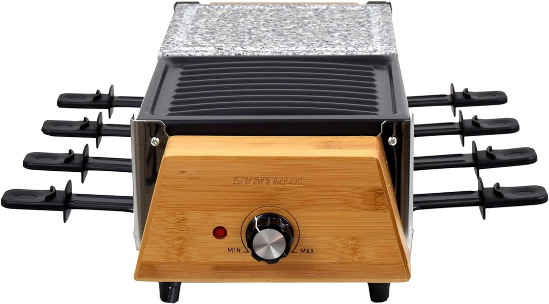 Syntrox Germany RAC-1200W-Murten Raclette im Holz Design mit geteilten Platten Heisser Stein & Grill