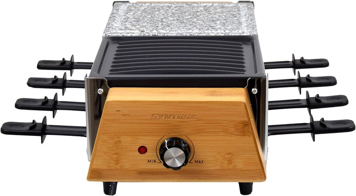 Syntrox Germany RAC-1200W-Murten Raclette im Holz Design mit geteilten Platten Heisser Stein & Grill