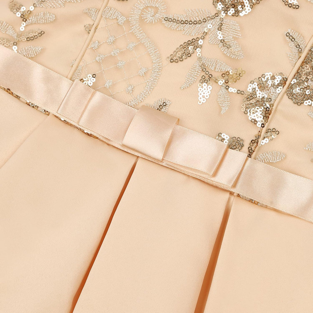 BUNNY LULU Mädchen Kleid mit schräger Schulter, Brautjungfer, Hochzeit, Prinzessin, Kinder, Schleife