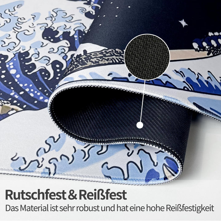 Mousepad,XXL Japanische Kunst Ukiyo-e-Motiv Mauspad,Mount Fuji und Ozeanwellen Dekorative Tischunter