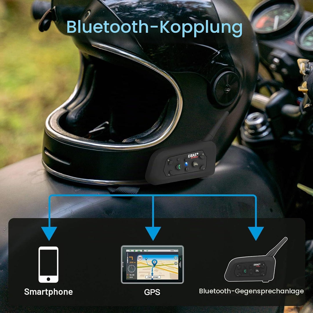 EJEAS V6 Pro Motorradhelm Bluetooth Intercom Headset 1200M 2 Personen Vollduplex Wireless Motorrad I