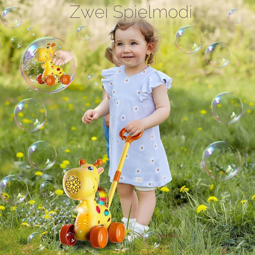 TOY PLAYER Giraffen-Bläschen-Rasenmäher für Kleinkinder, automatische Blasenmaschine für Kinder, Som
