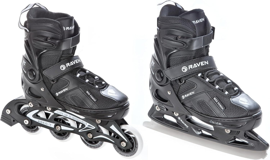 Raven Pulse Black/Mint 2in1 Verstellbare Schlittschuhe und Inline Skates - Inliner für Kinder und Er