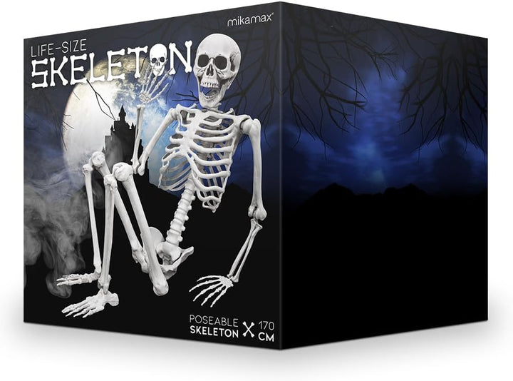MikaMax Lebensgrosses Skelett 1,70 m, realistisches Design, Halloween-Dekorationsideen, Friedhofsspu