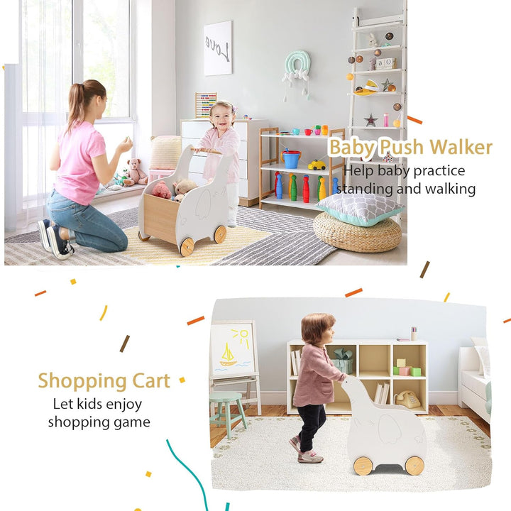 LIFEZEAL Lauflernwagen Holz, Gehfrei Lauflernhilfe Baby mit Stauraum, Spielzeugwagen mit Rädern, Bab