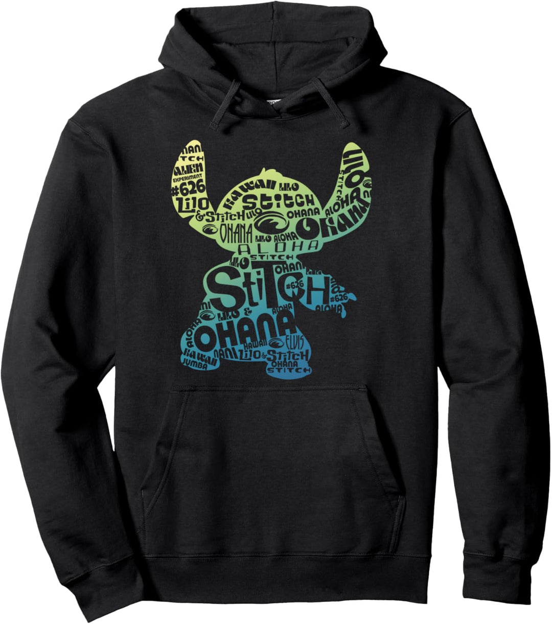 Disney Lilo & Stitch Silhouette Gradient Word Fill Pullover Hoodie