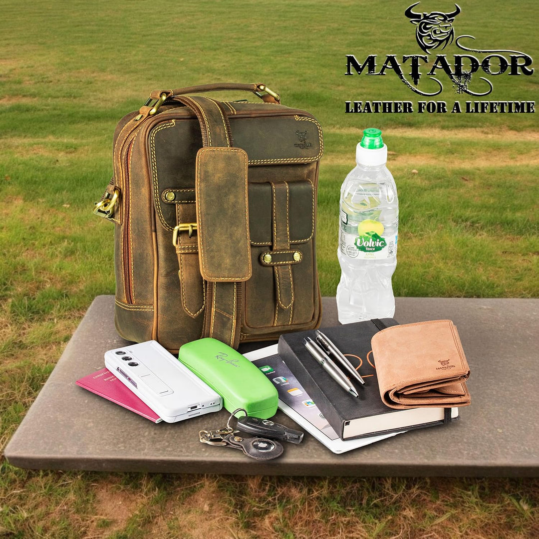MATADOR Schultertasche Echt Leder Herren Hochwertige Arbeittasche Umhängetasche Ledertasche Tabletta