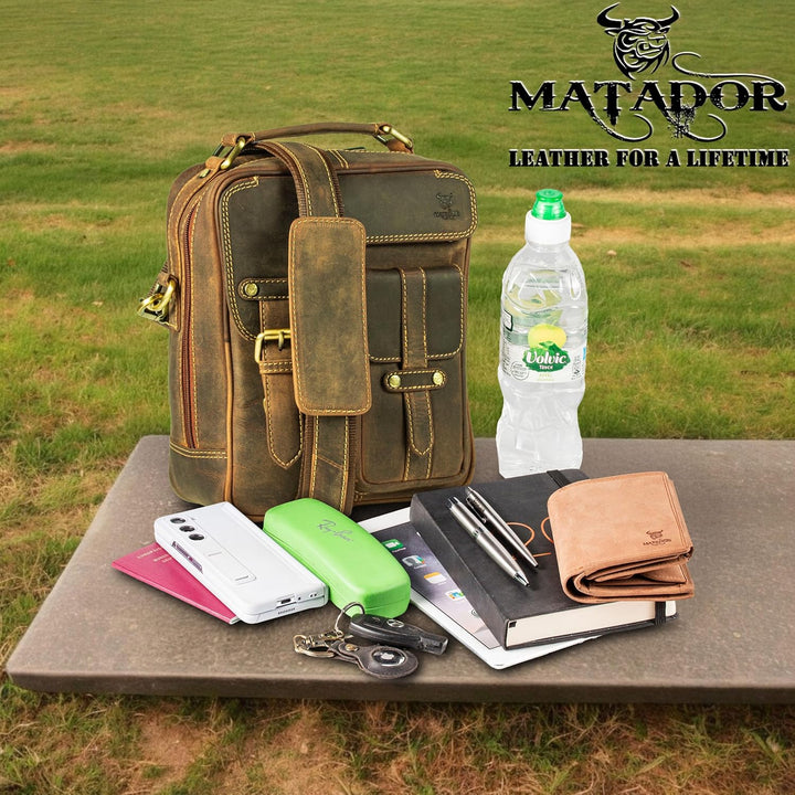 MATADOR Schultertasche Echt Leder Herren Hochwertige Arbeittasche Umhängetasche Ledertasche Tabletta