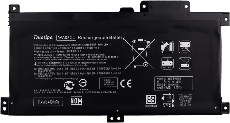 Duotipa Ersatzakku Batterie WA03XL kompatibel mit HP Pavilion X360 15-bk 15-br Series HSTNN-UB7H 916