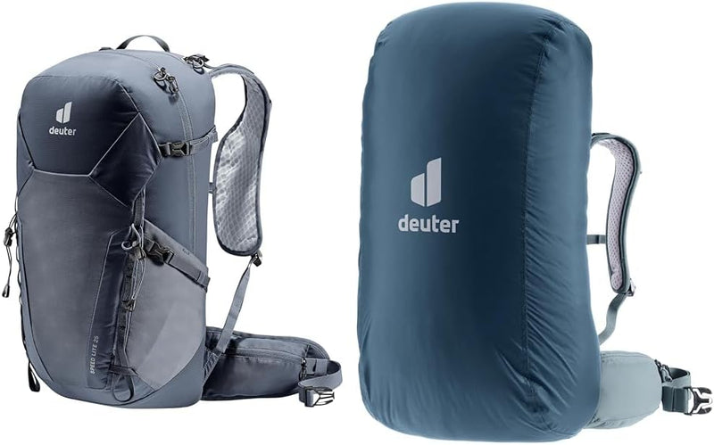 deuter Speed Lite 25 leichter Wanderrucksack Schwarz 25 L Bundle mit Raincover (20-35 L), Schwarz 25