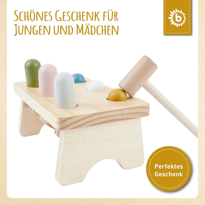 Bieco Baby Hammerspiel ab 1 Jahr - Holz Motorik- und Aktivityboard - Klopfspiel mit Hammerbank - Mon