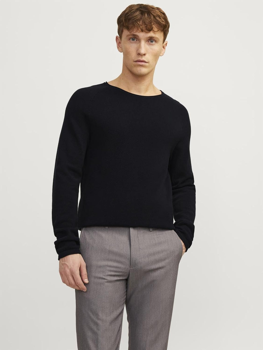 JACK & JONES Male Strickpullover mit Rundhals Einfarbig Strickpullover mit Rundhals XL Schwarz, XL S