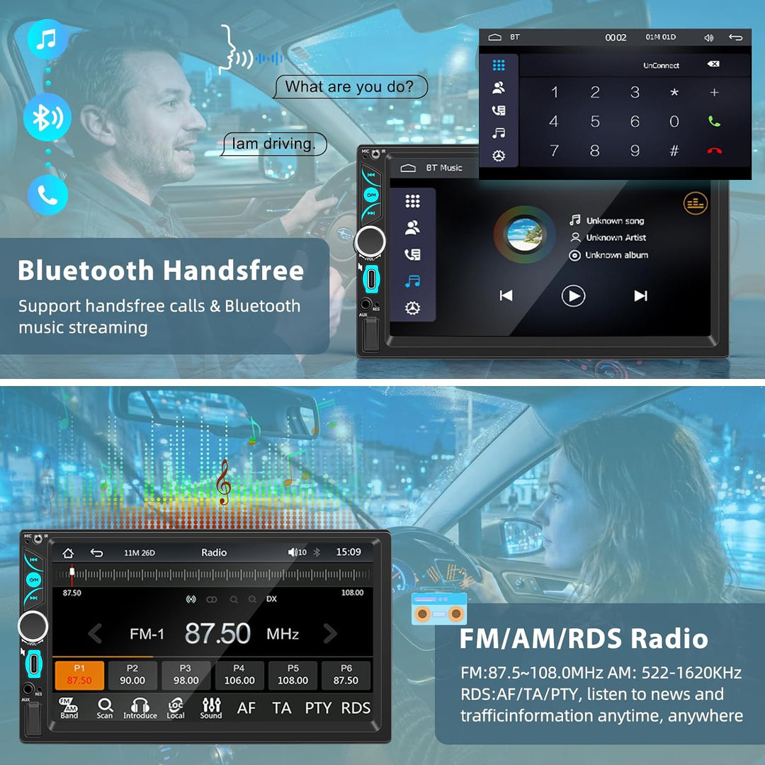 2 DIN Autoradio mit Bildschirm, Wireless Apple CarPlay Android Auto, 7 Zoll HD Touch Display Doppel-