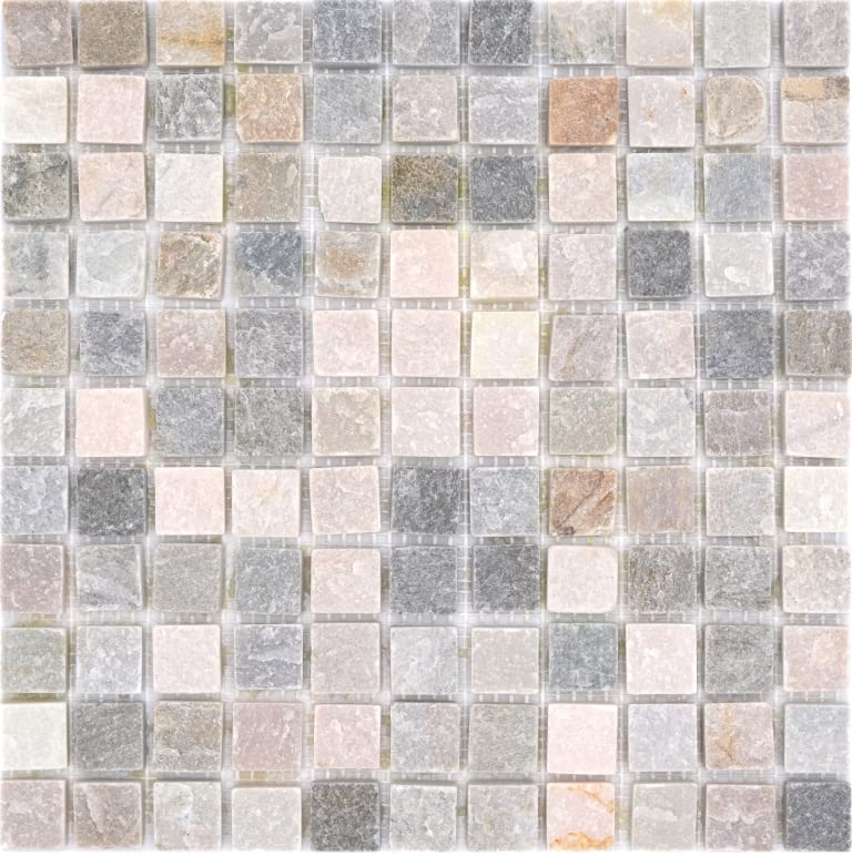 Mosaik Quadrat Quarzit beige/grau Quarzit Naturstein Küche, Mosaikstein Format: 22x22x10 mm, Bogengr
