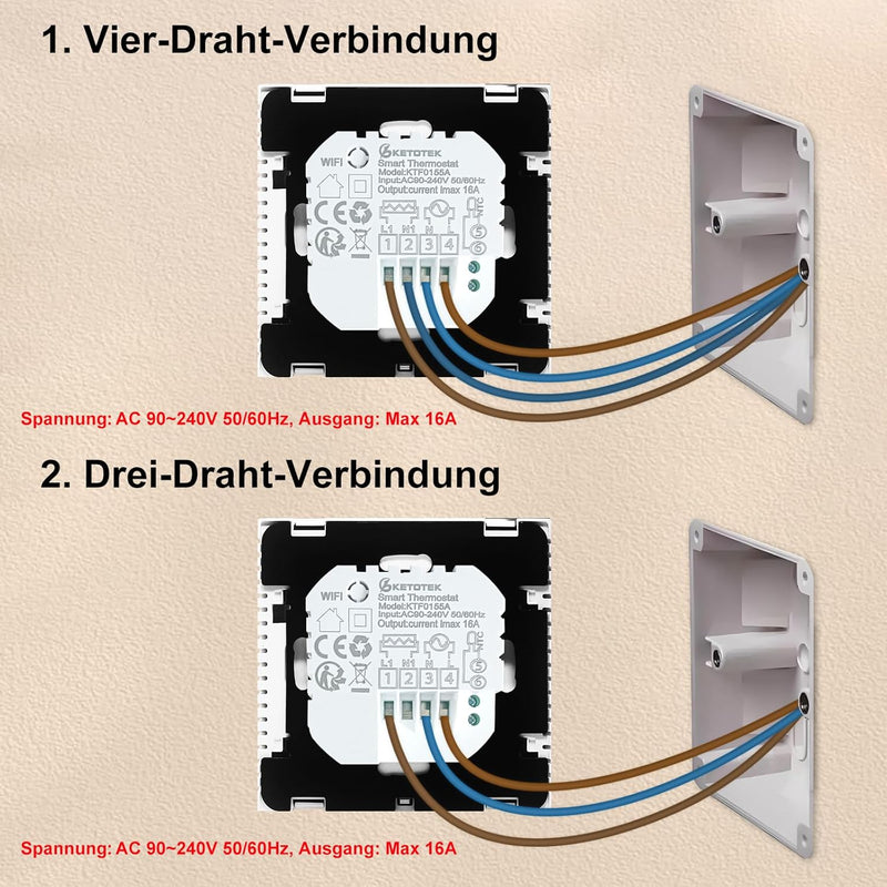 KETOTEK Smart Thermostat Fussbodenheizung Elektrisch WiFi 16A Alexa Google Assistant Kompatibel, Dig