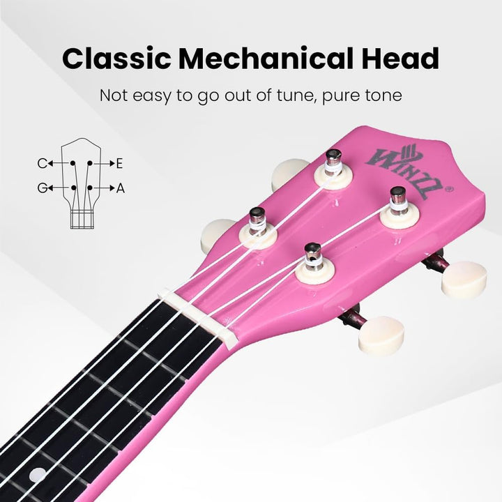 Winzz Sopran Ukulele Starter Kit für Anfänger mit Tasche, Clip-On Tuner, Zusätzlichen Saiten, Gurt,