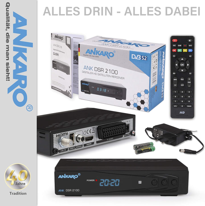 ANKARO DSR 2100 digitaler Full HD 1080p Satelliten Receiver schwarz mit USB Mediaplayer, Aufnahmefun