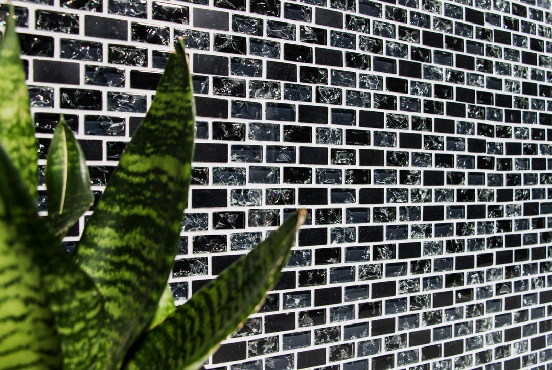 Mosaik Brick Crystal/Stein mix schwarz Glasmosaik Transluzent Transparent 3D, Mosaikstein Format: 15