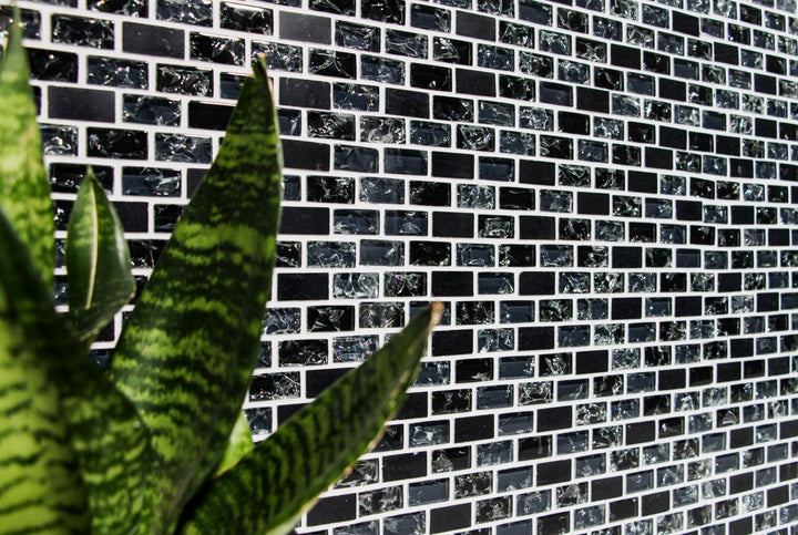 Mosaik Brick Crystal/Stein mix schwarz Glasmosaik Transluzent Transparent 3D, Mosaikstein Format: 15