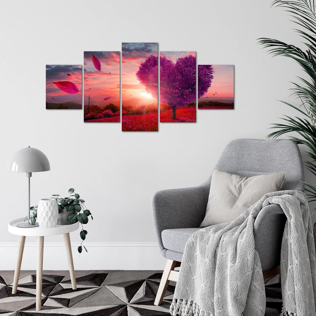 Runa Art Wandbilder Herbst Baum Herz 5 Teilig Bild auf Vlies Leinwand Deko Wohnzimmer Schlafzimmer L