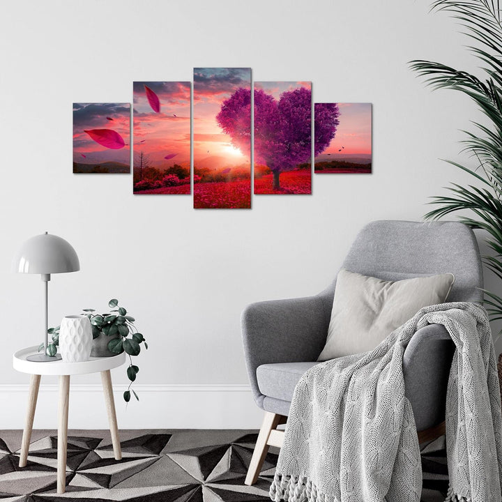Runa Art Wandbilder Herbst Baum Herz 5 Teilig Bild auf Vlies Leinwand Deko Wohnzimmer Schlafzimmer L